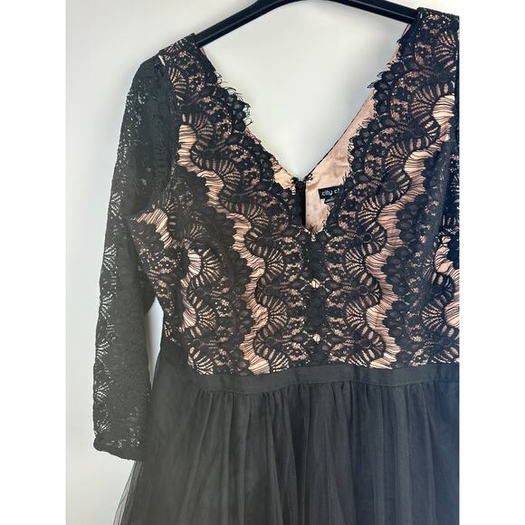 City Chic Rare Beauty Dress Lace Fit & Flare Black A Line Tulle XL Plus Size 22 - Picture 9 of 16